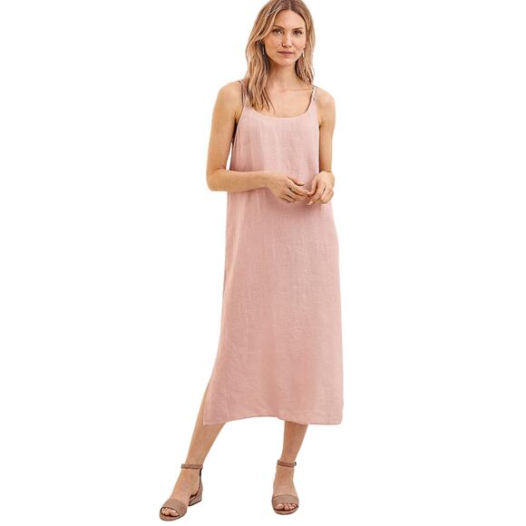 Eileen Fisher Pink Sleeveless Organic Linen Slip Cami Midi Dress Size Medium - Picture 1 of 9